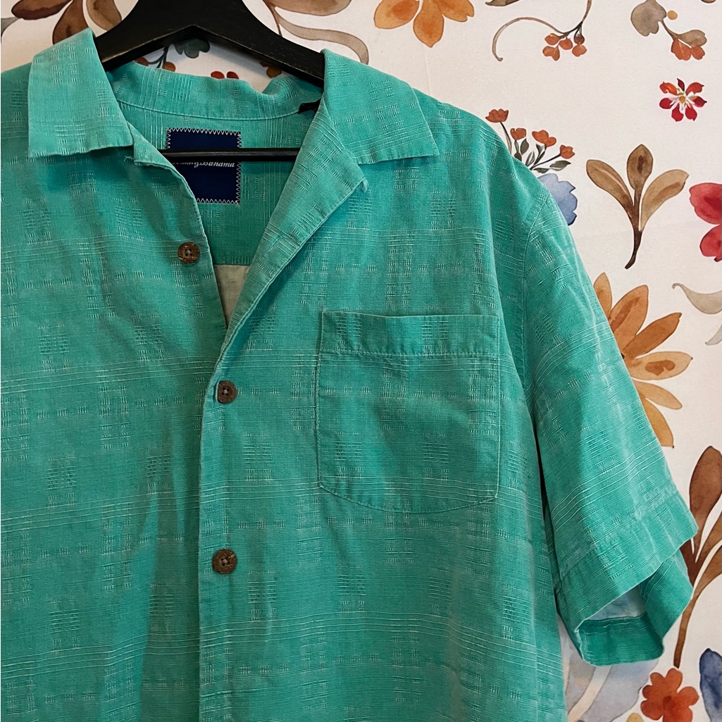 Tommy Bahama Mens M Green 100% Silk Casual Cruise Spring Summer Button Shirt